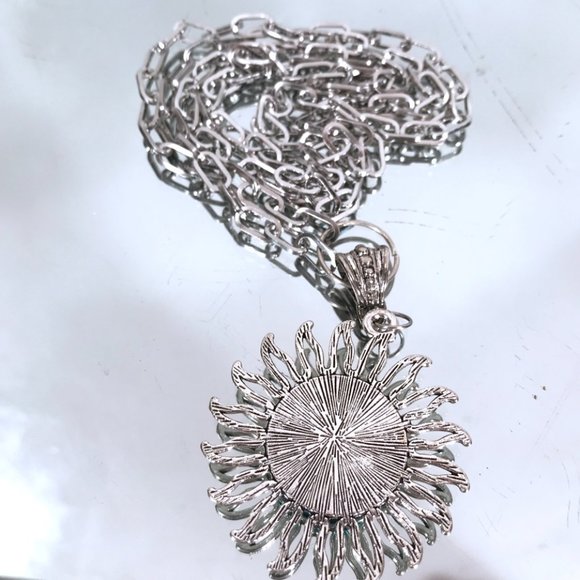 Holographic Sun Silver Pendant Necklace Stainless Steel Cable Chain Boho Hippie - Picture 5 of 5